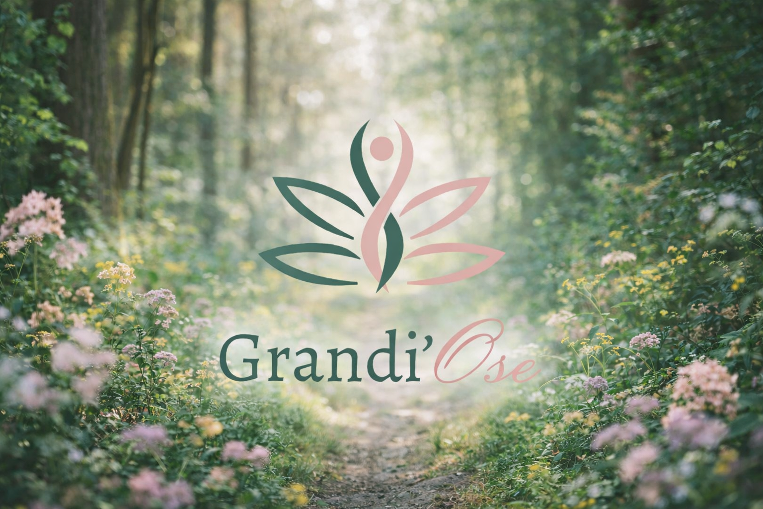 Logo Grandi'Ose avec symbole de fleur et silhouette humaine.